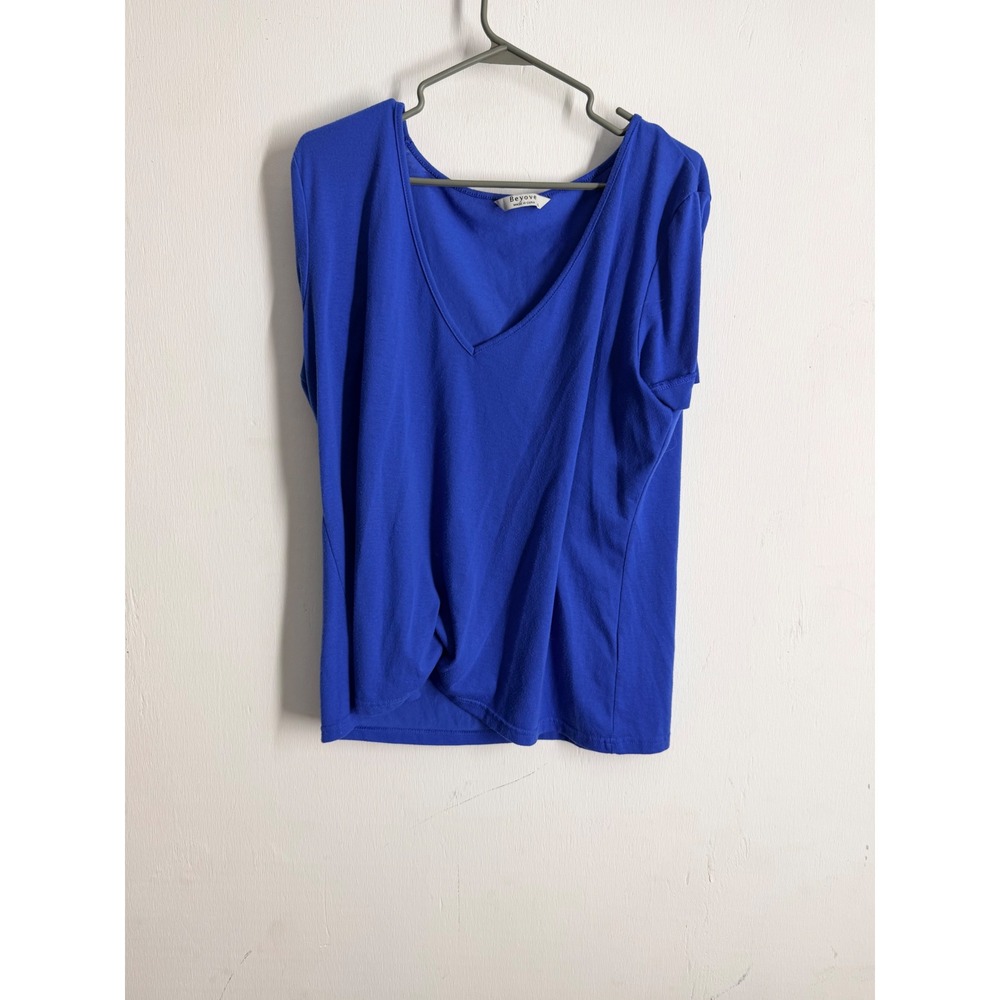 Beyove Royal Blue V-Neck Front Knot Twist Short Sleeve Top XL Cobalt Tee